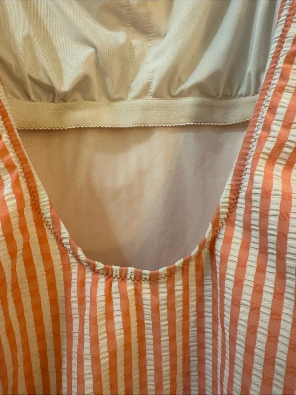 J.Crew Seersucker Striped in Coral One-Piece Swimsuit with Side Ties Sz M $110